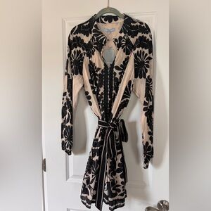 NWT Antonio Melani Black and Cream Floral Drop Waist Dress with ribbon belt